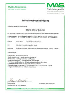 Urkunde - Kfz-Sachverständigenbüro Oliver Schiller in Olching