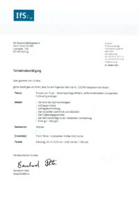 IfS-Teilnahmebestätigung | Kfz-Sachverständigenbüro Oliver Schiller in Olching